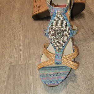 🎉 MULTI COLOR BEADED PLATFORM SANDALS
